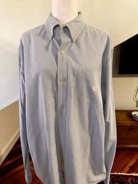 Chaps Ralph Lauren Blue and White Pinstripe Button-Down Shirt
